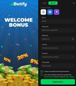 Betify Casino registration page