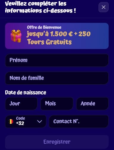 Spingranny Casino sign-up step 2