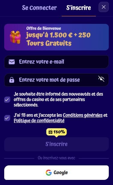 Spingranny Casino sign-up step 1