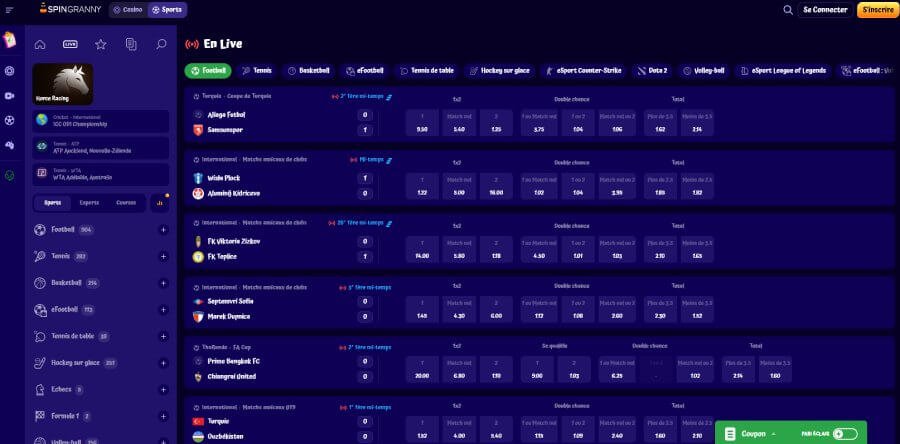 Spingranny Casino sports page