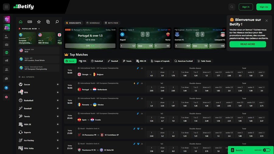 Betify sports and betting page