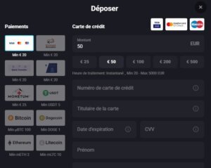 AmonBet Casino deposit page