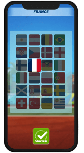 Visual of the penalty game on mobile, country selection
