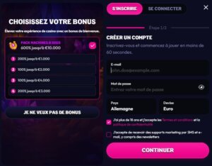 Wildzy Casino registration page